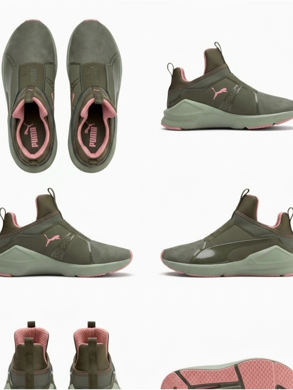 Puma Women's Olive and Pink Slip-On Sneakers